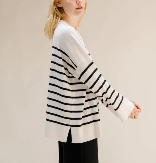 Celeste Oversized Cashmere-Mix Sweater Ivory/Nero