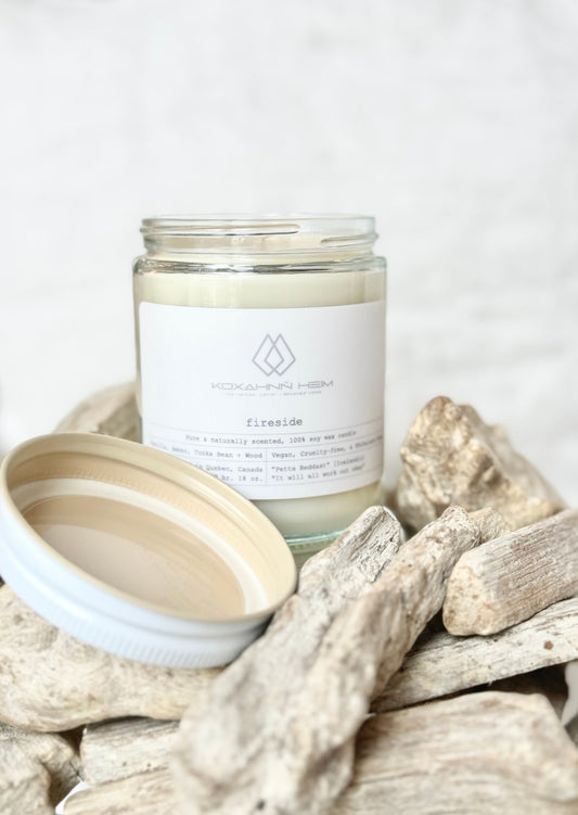 Fireside Scented Soy-Wax Candle, Made in Montreal, Quebec Canada.  Pure and Natural Fragrance, Vegan, Cruelty-Free, Phthalate-free, hand-poured