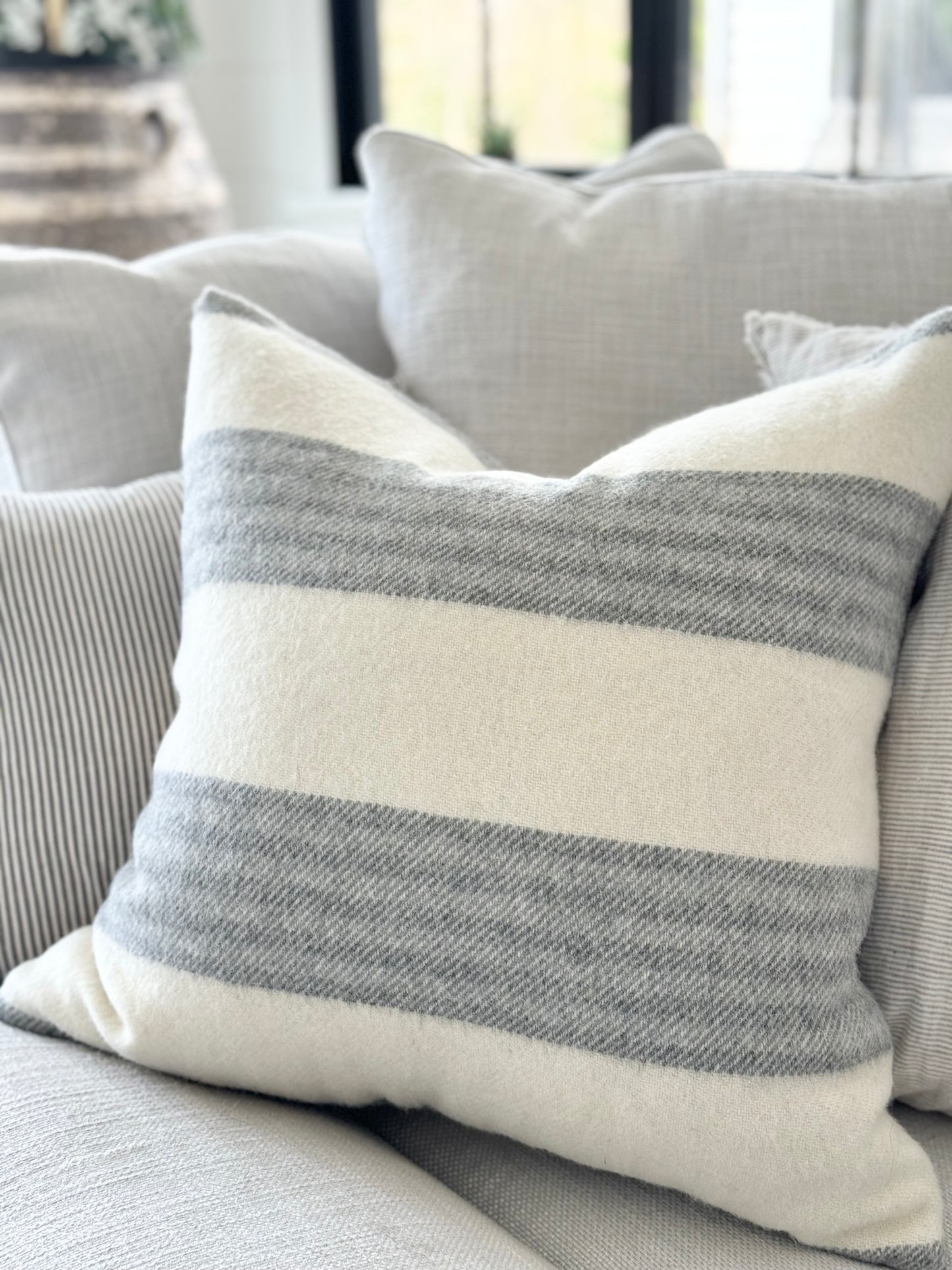  Asa Alpaca Wool Pillow Cover Ivory and Gray Stripe