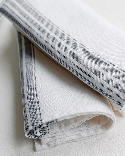 Heim [Linen Napkins] White + Charcoal - Set of 4